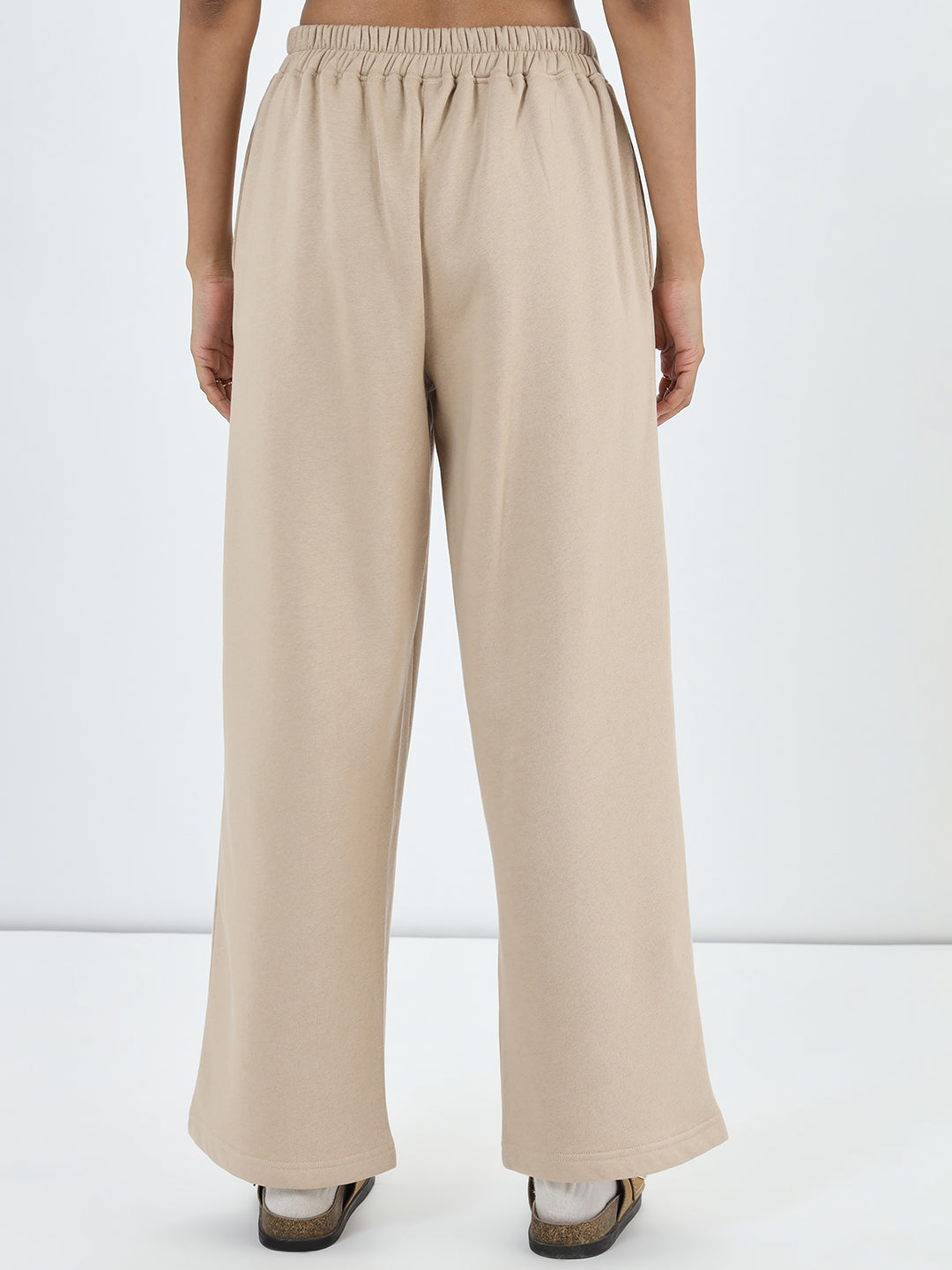 Beige Straight Fit Fleece Trackpants