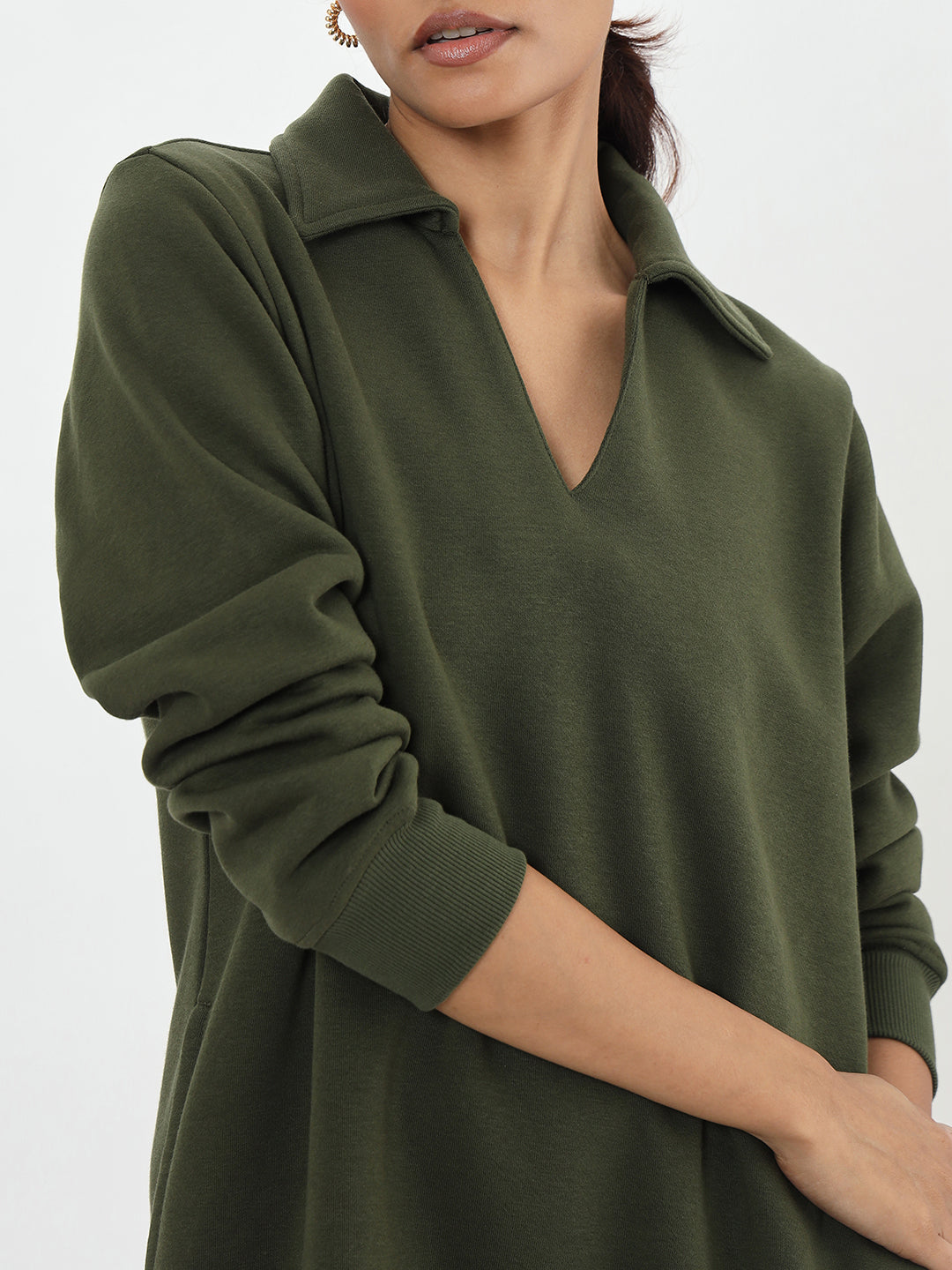 Olive Fleece Sweatshirt Dress