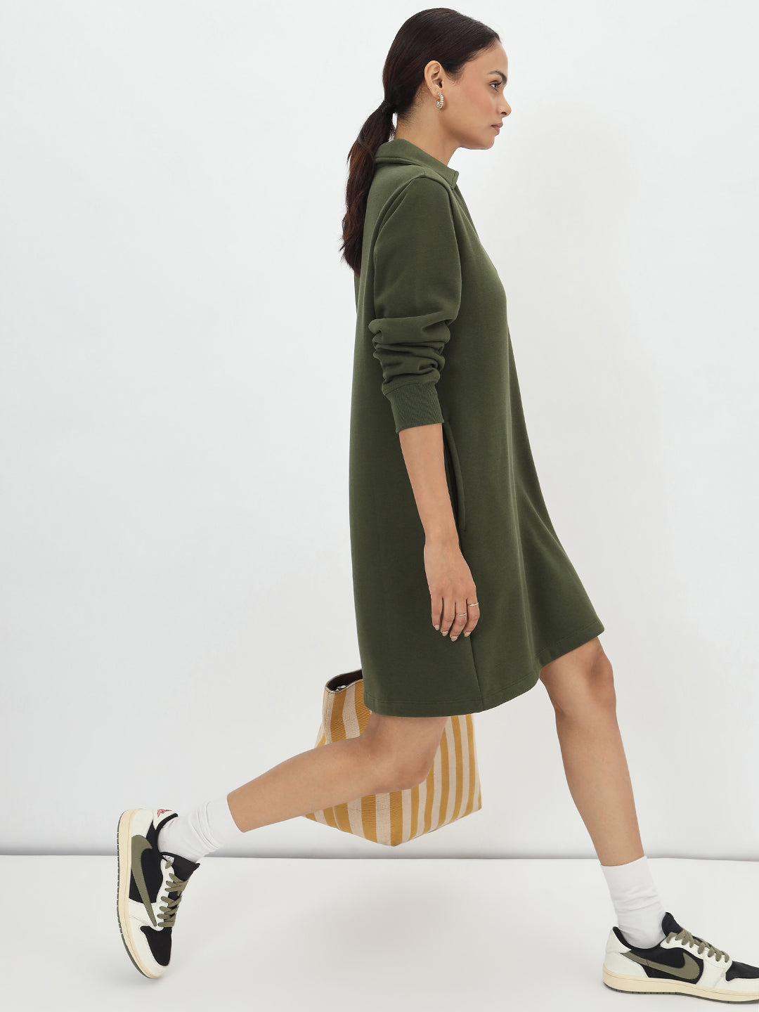 Olive Fleece Sweatshirt Dress