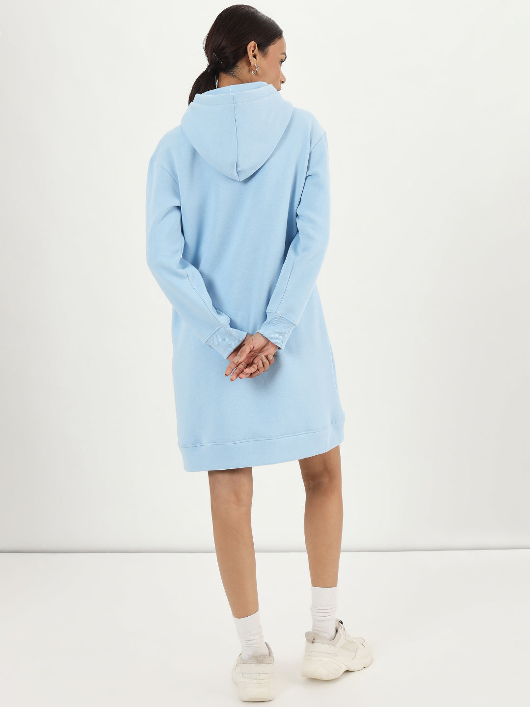 Powder Blue Fleece Hooded Sweatshirt Dress