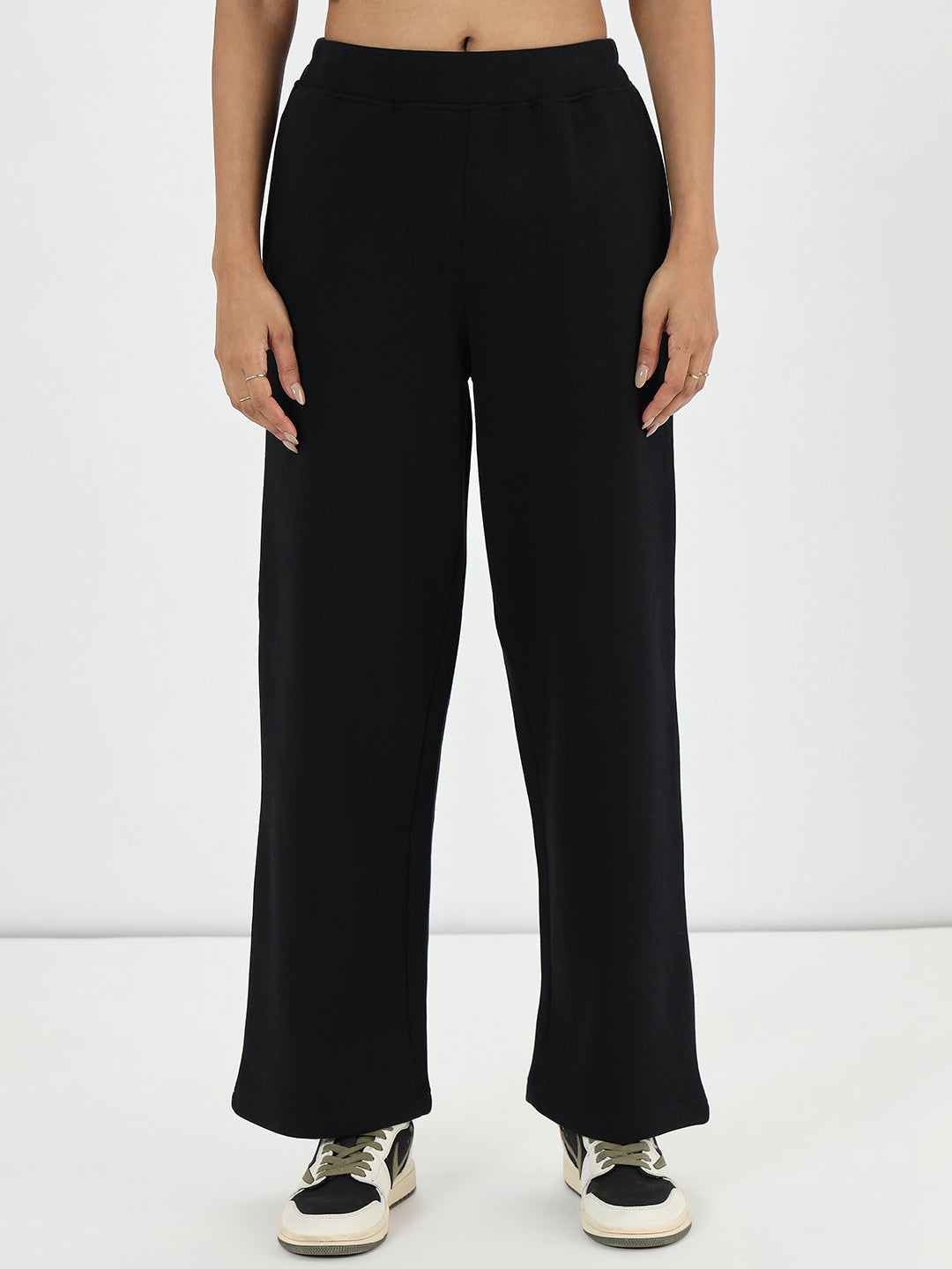 Black Straight Fit Fleece Trackpants