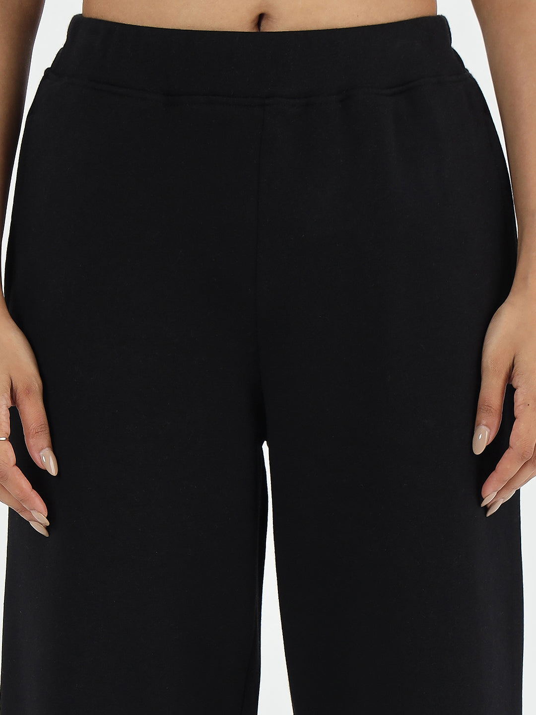 Black Straight Fit Fleece Trackpants