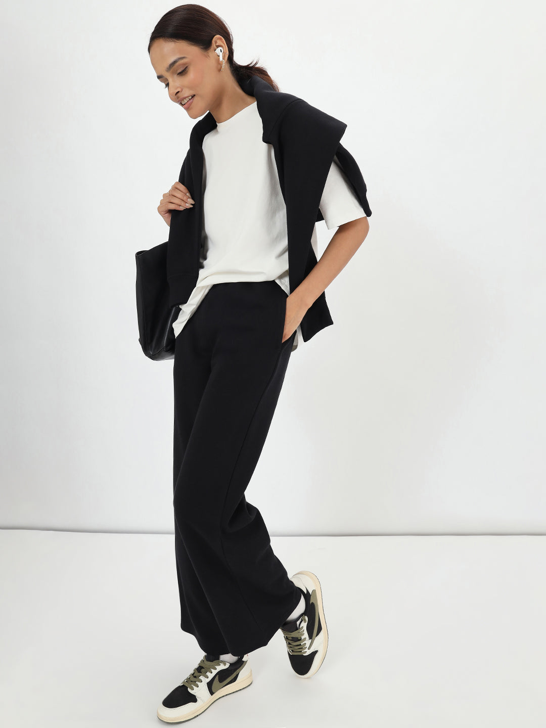 Black Straight Fit Fleece Trackpants