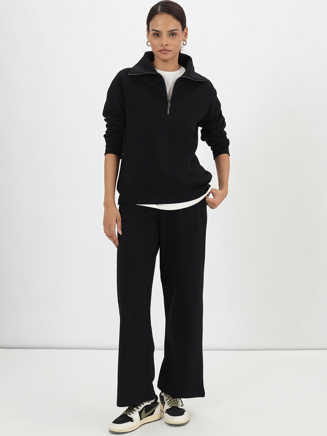 Black Half Zipper Fleece Sweatshirt