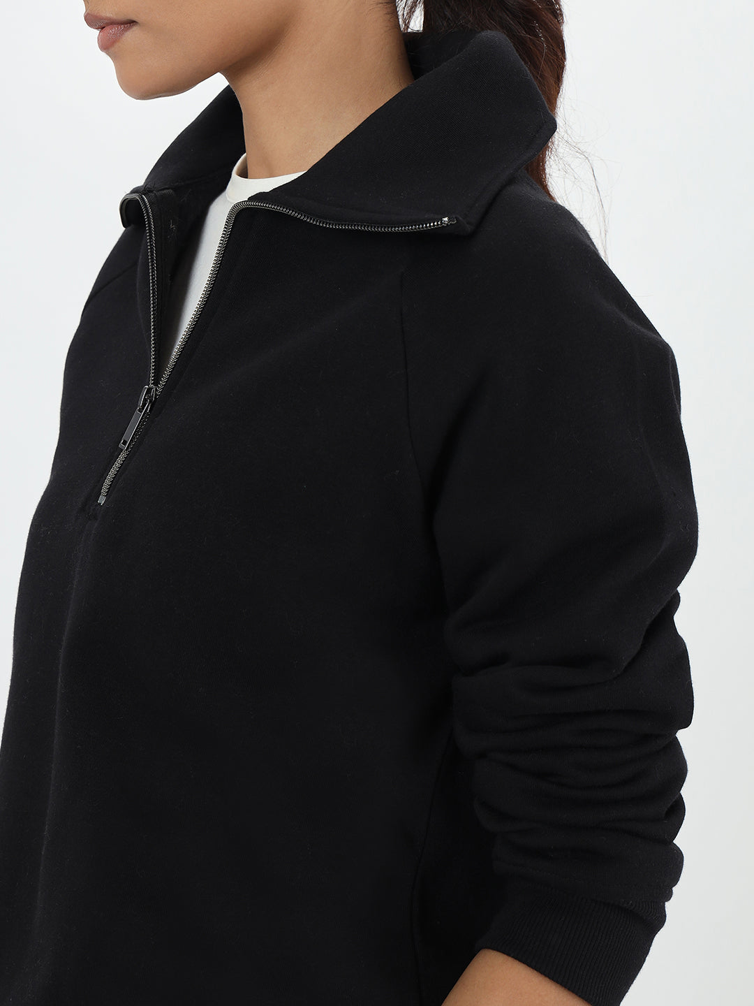 Black Half Zipper Fleece Sweatshirt