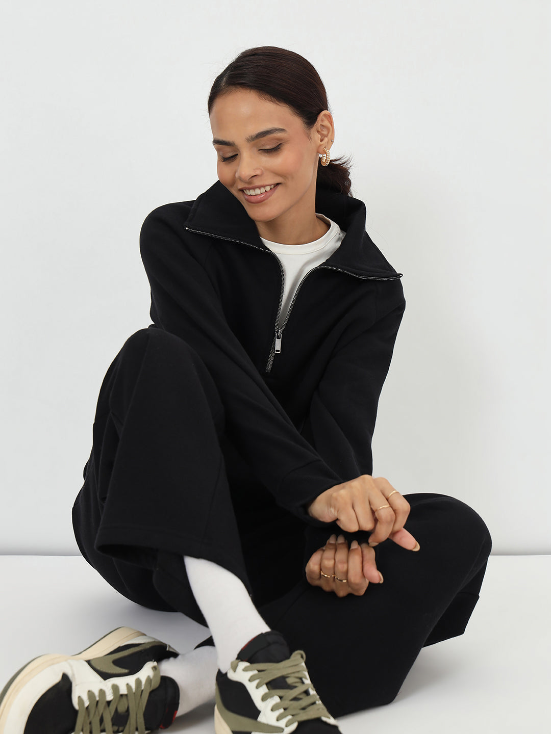 Black Half Zipper Fleece Sweatshirt