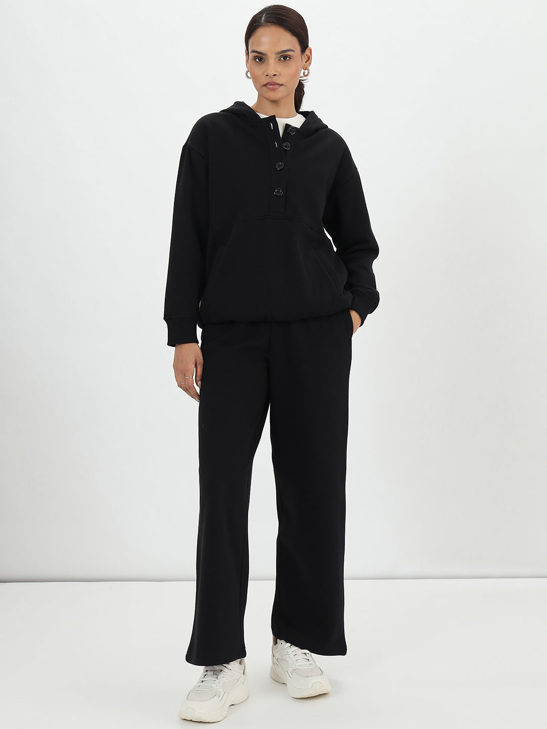 Black Button Down Fleece Hoodie