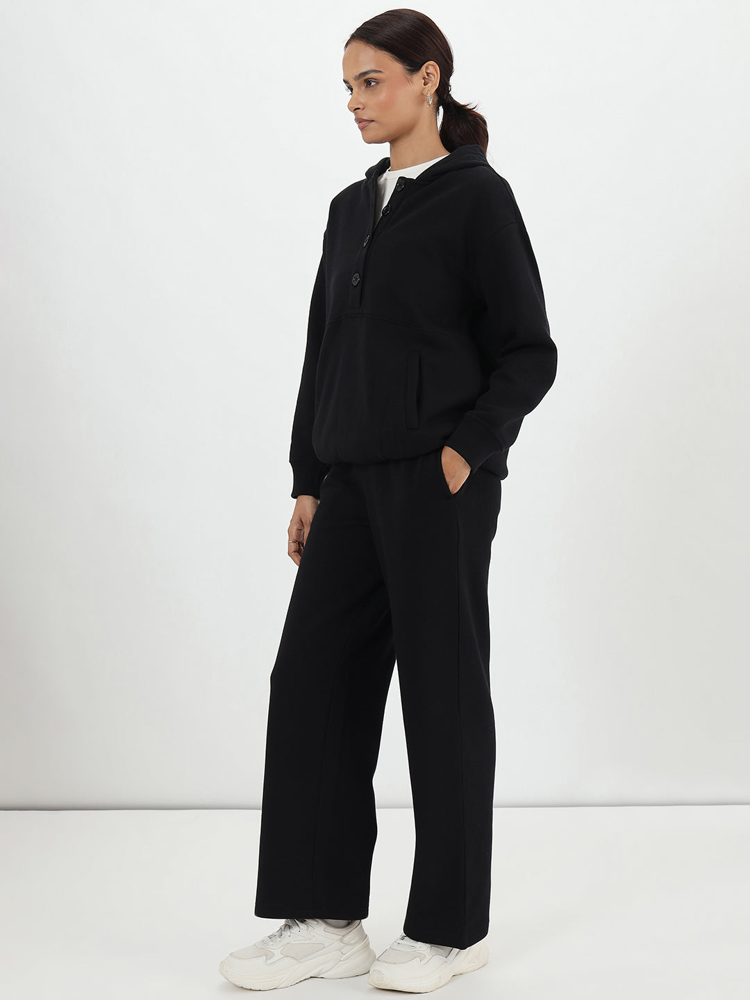 Black Button Down Fleece Hoodie