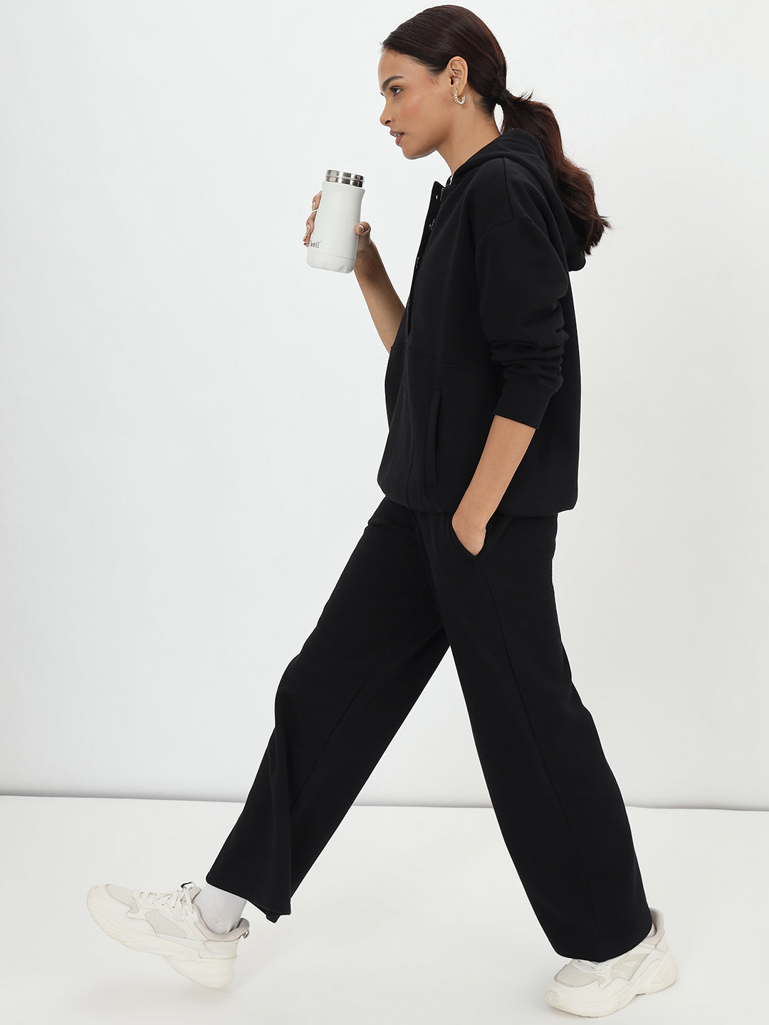 Black Button Down Fleece Hoodie