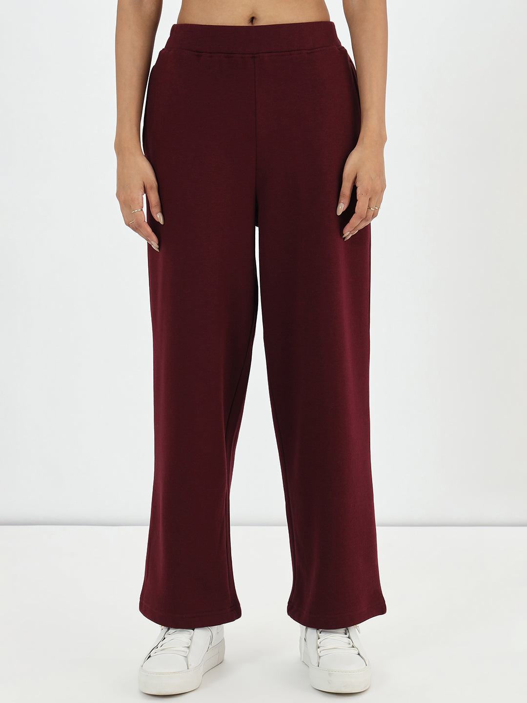 Wine Straight Fit Fleece Trackpants