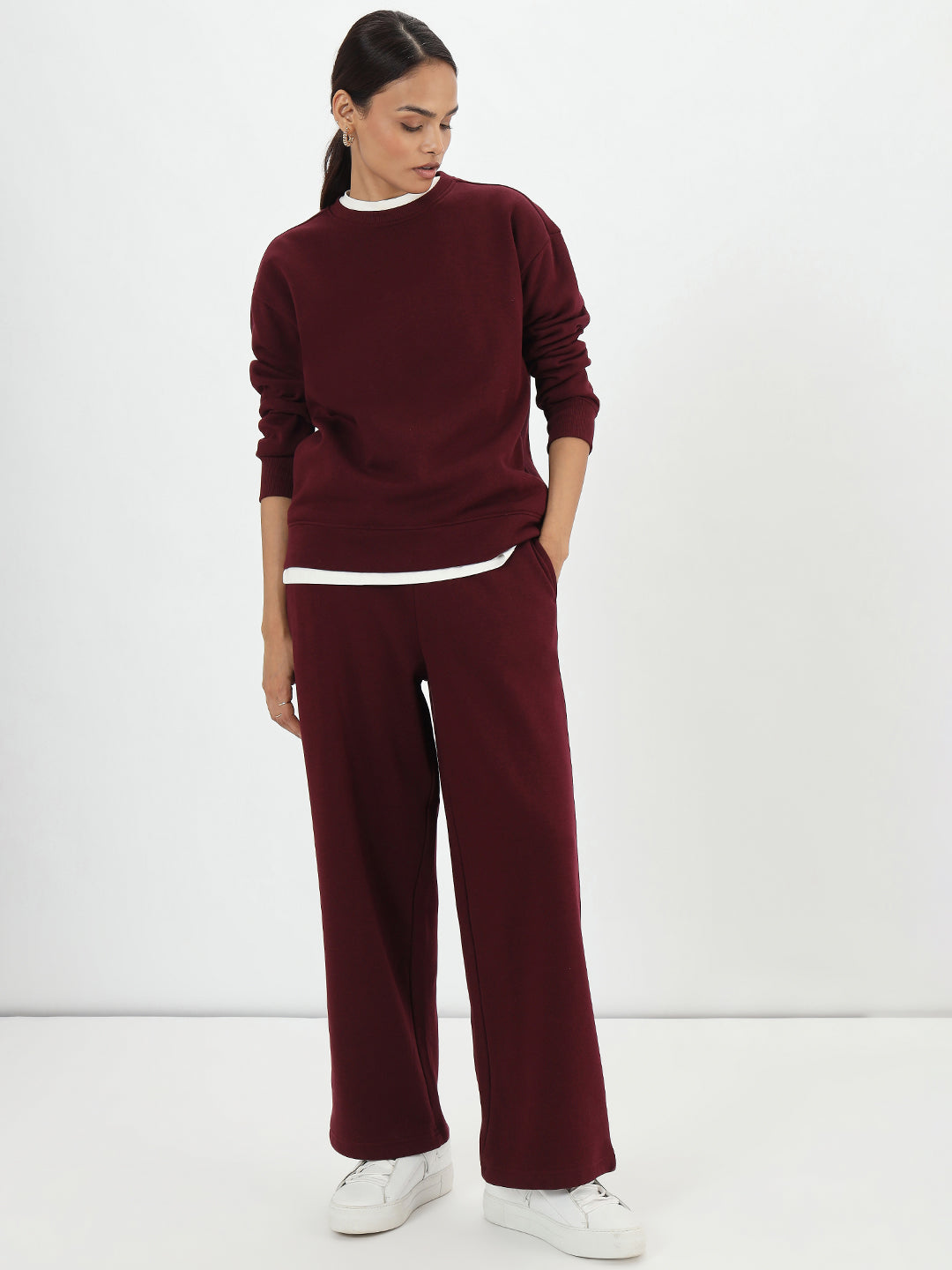 Wine Crew Neck Fleece Sweatshirt