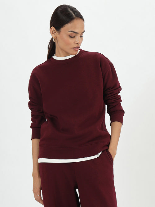 Wine Crew Neck Fleece Sweatshirt