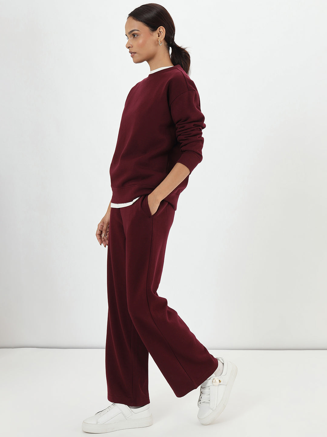 Wine Crew Neck Fleece Sweatshirt