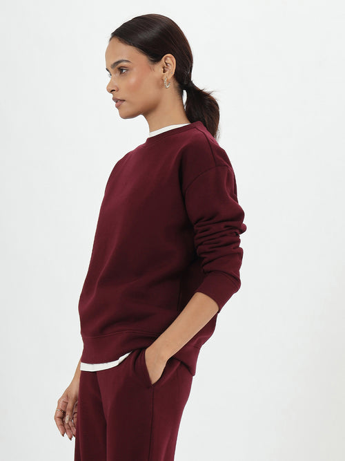 Wine Crew Neck Fleece Sweatshirt
