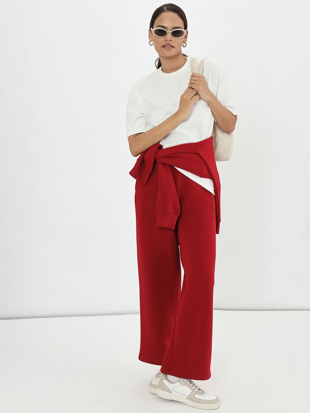 Red Straight Fit Fleece Trackpants