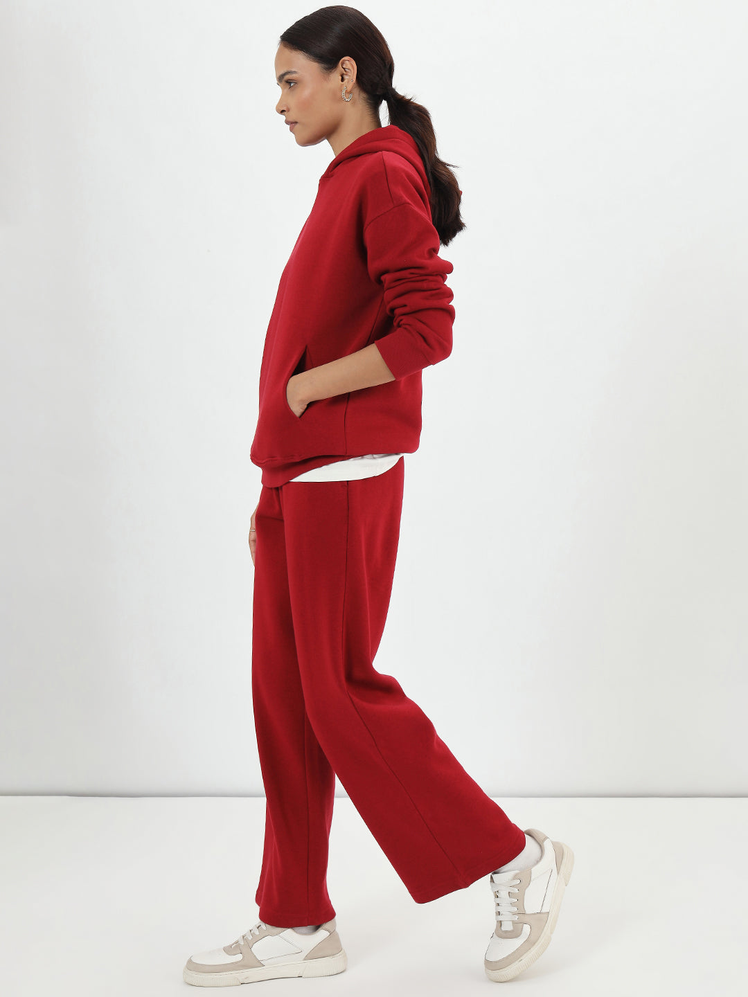 Red Straight Fit Fleece Trackpants