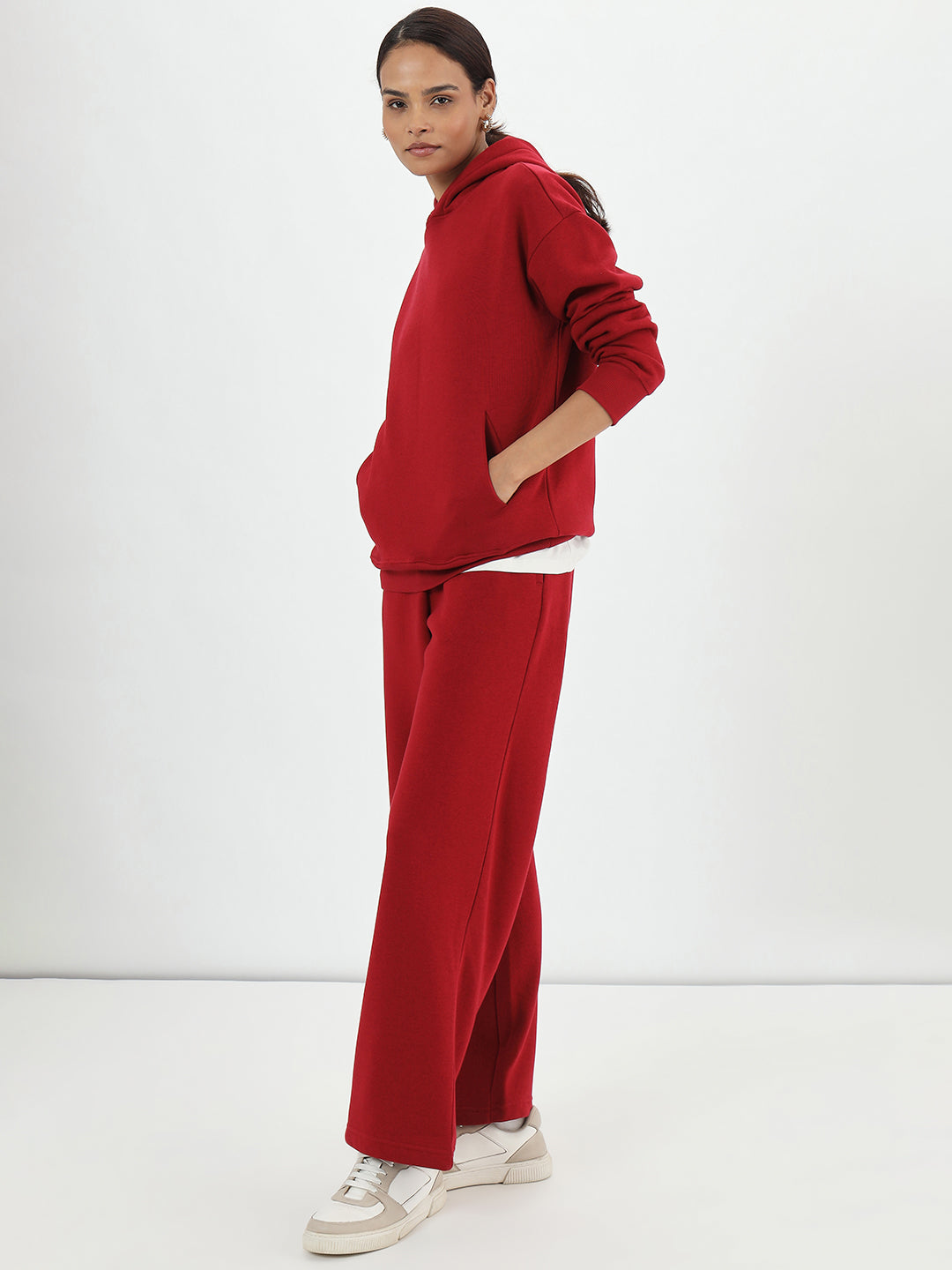 Red Straight Fit Fleece Trackpants