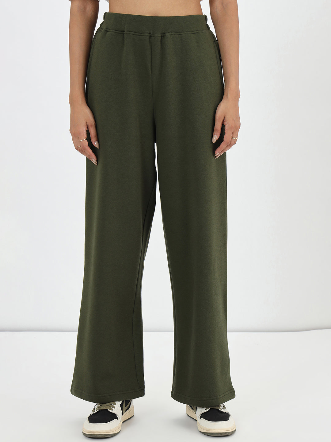 Olive Straight Fit Fleece Trackpants