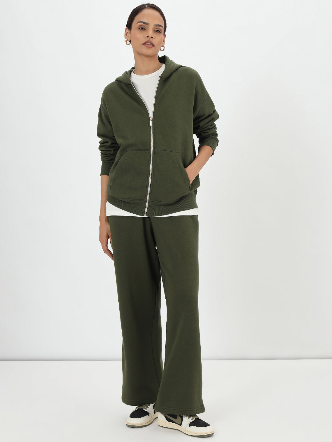 Olive Zip-Up Fleece Hoodie