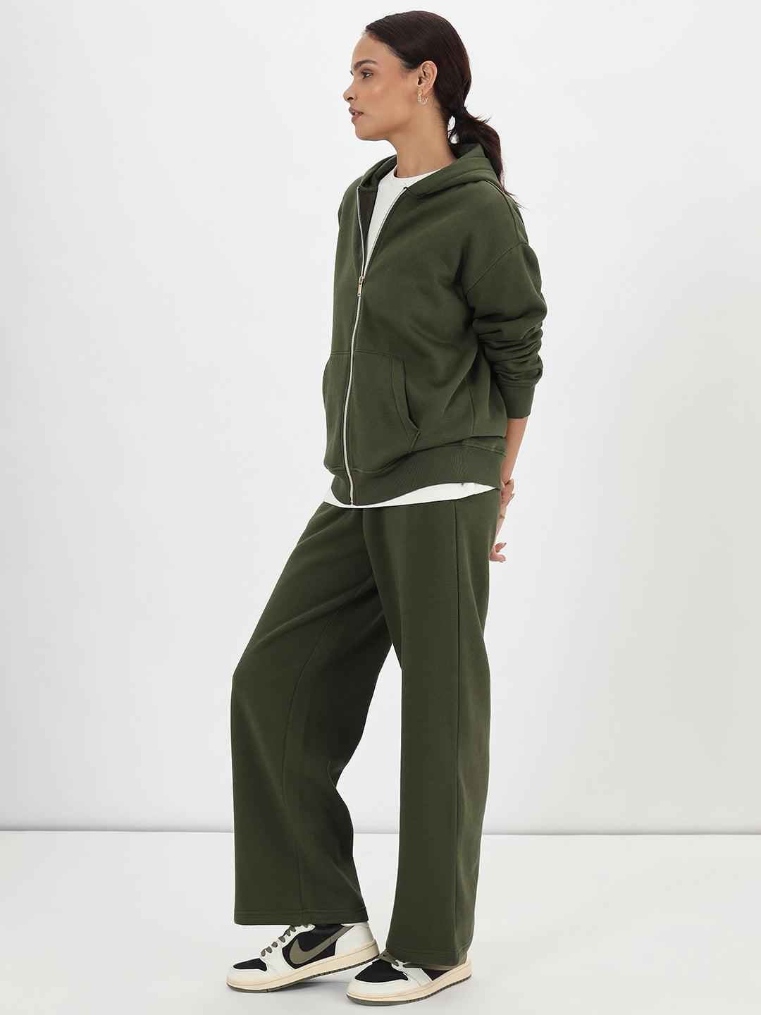 Olive Zip-Up Fleece Hoodie