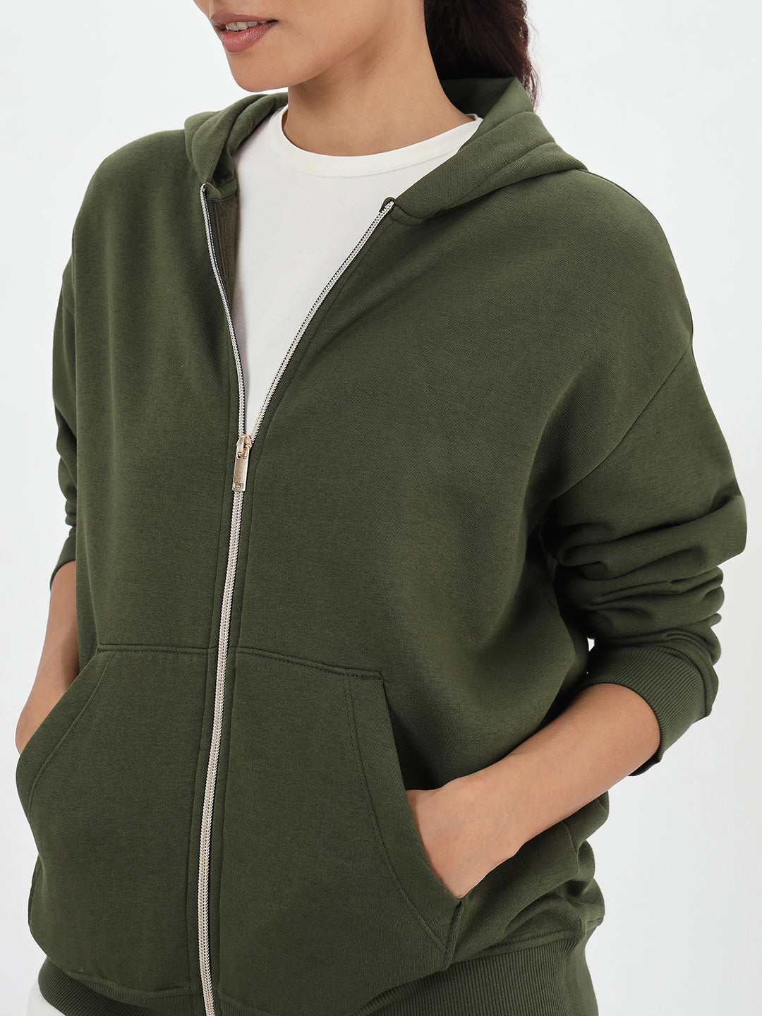 Olive Zip-Up Fleece Hoodie
