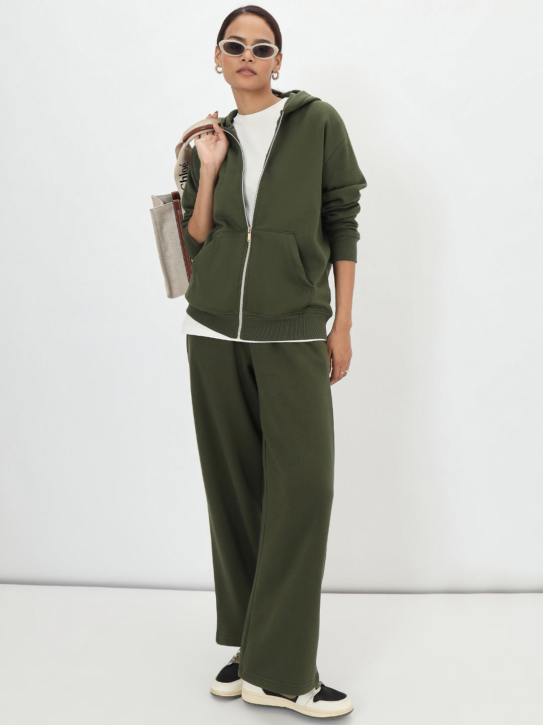 Olive Zip-Up Fleece Hoodie