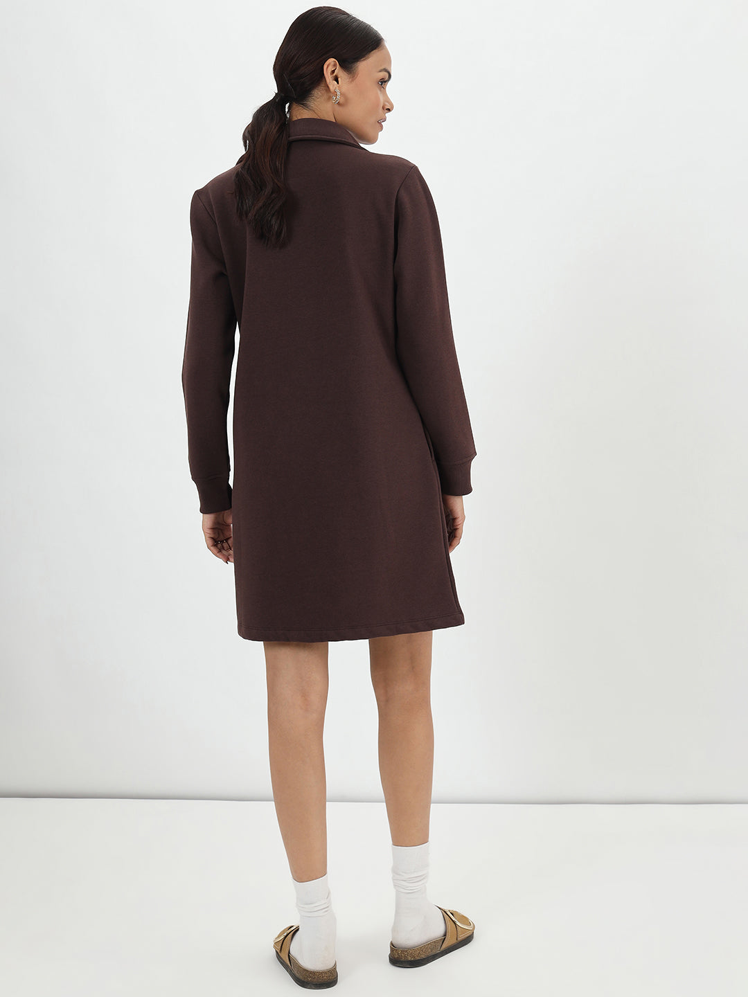 Coffee Brown Fleece Sweatshirt Dress