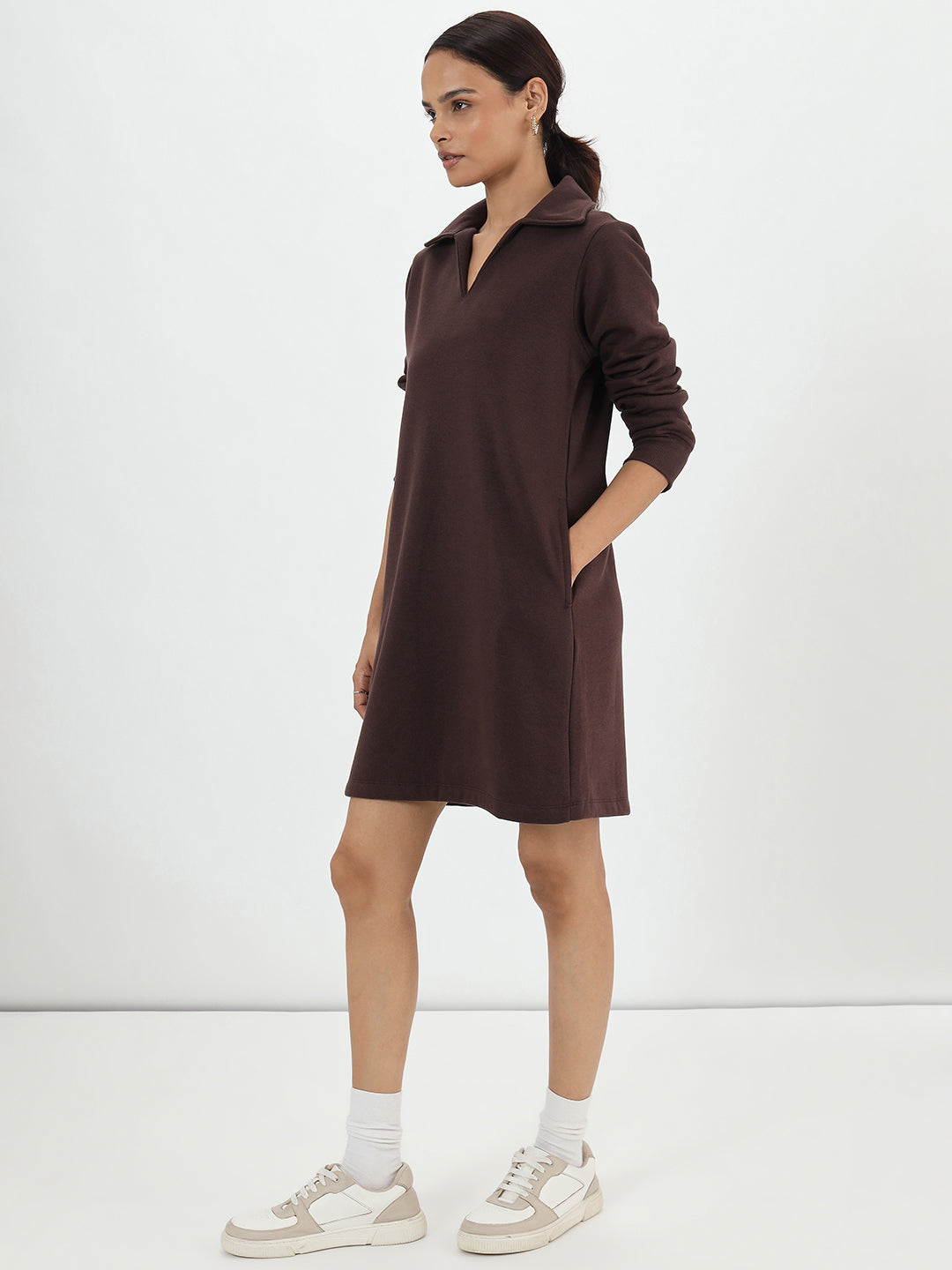 Coffee Brown Fleece Sweatshirt Dress