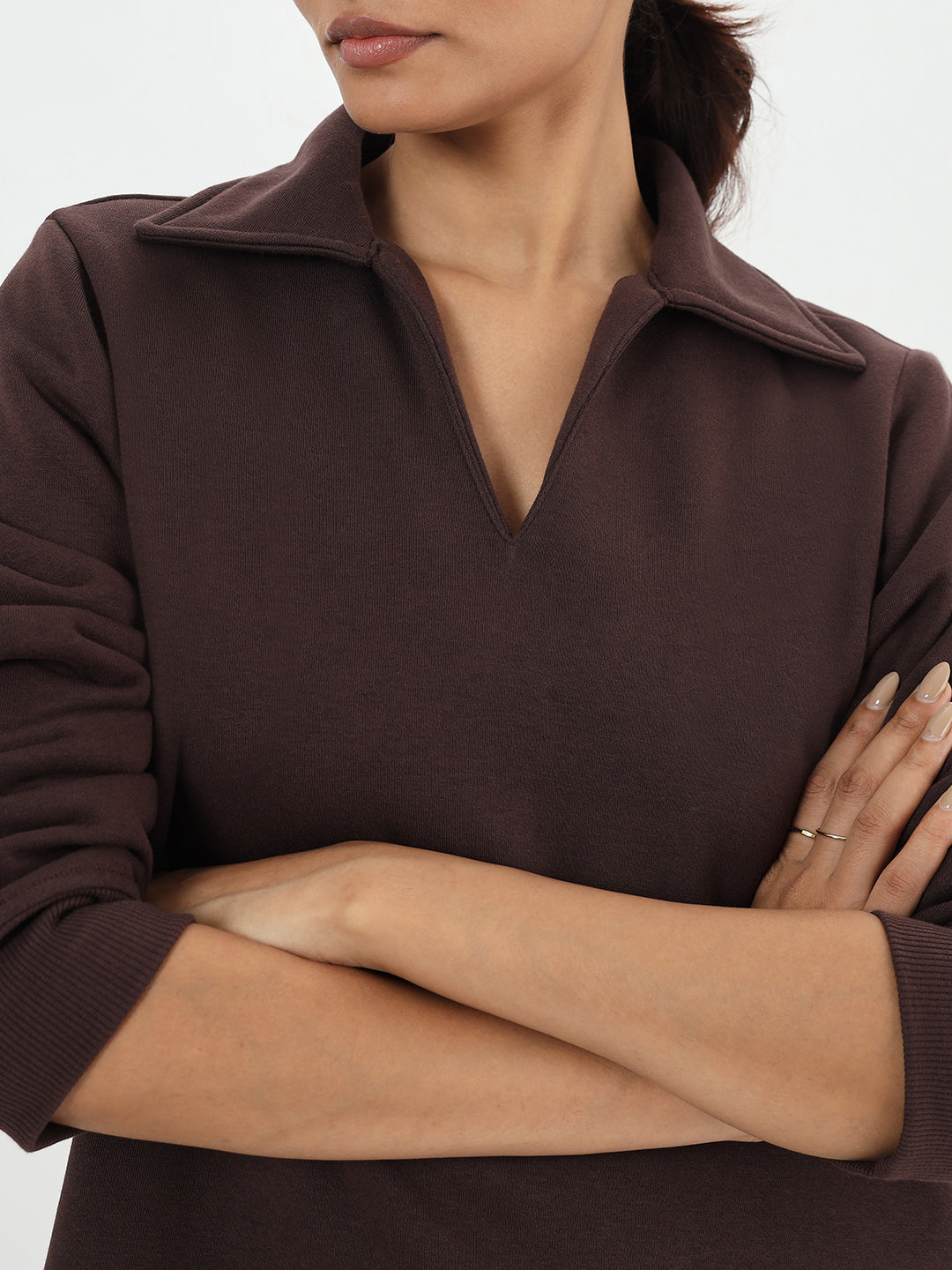 Coffee Brown Fleece Sweatshirt Dress