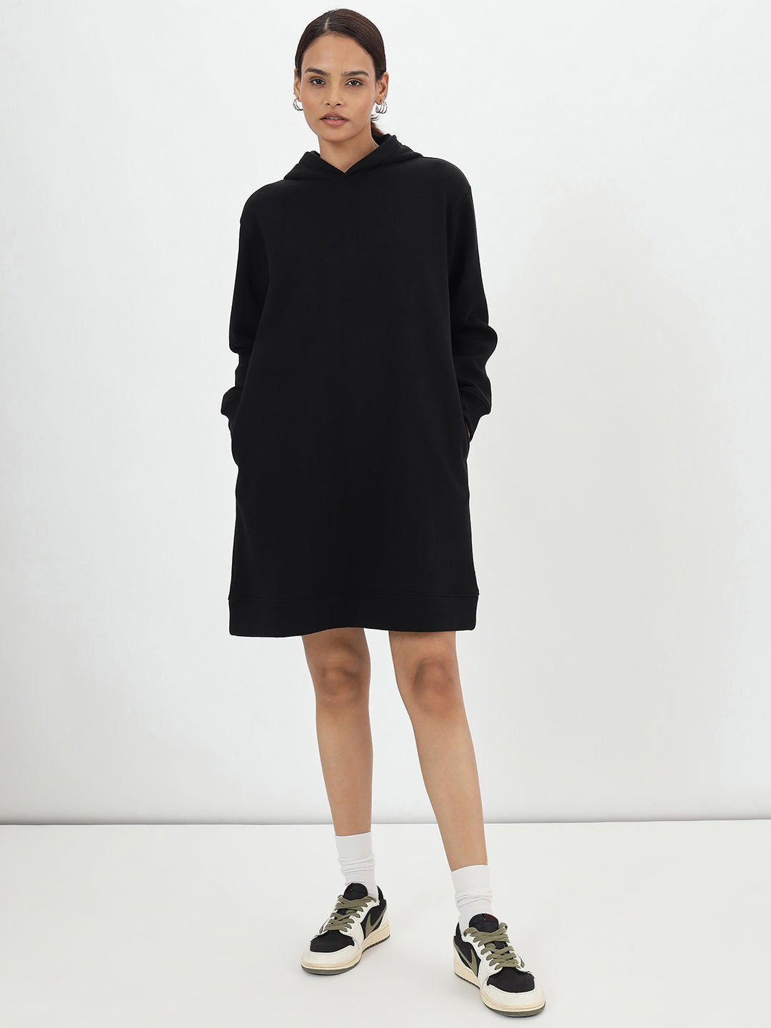 Black Fleece Hooded Sweatshirt Dress