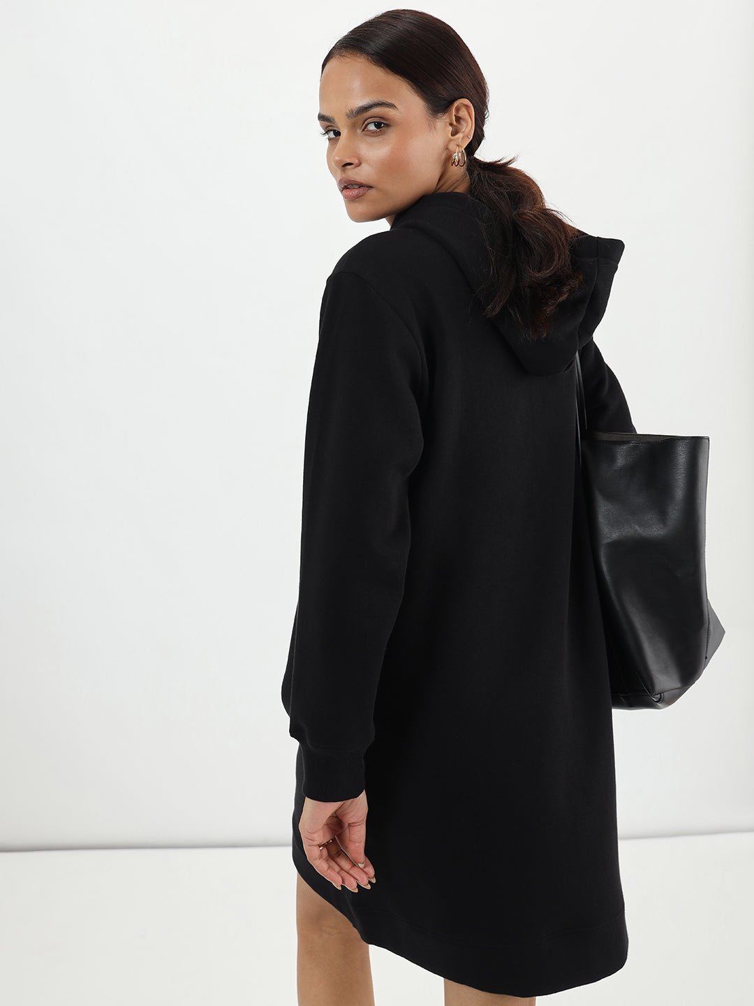 Black Fleece Hooded Sweatshirt Dress