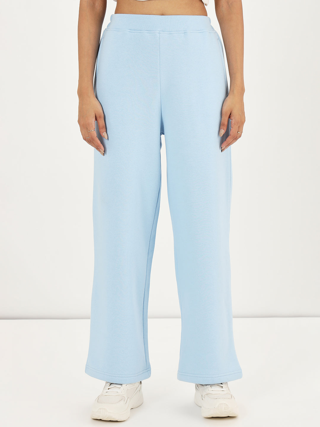 Powder Blue Straight Fit Fleece Trackpants