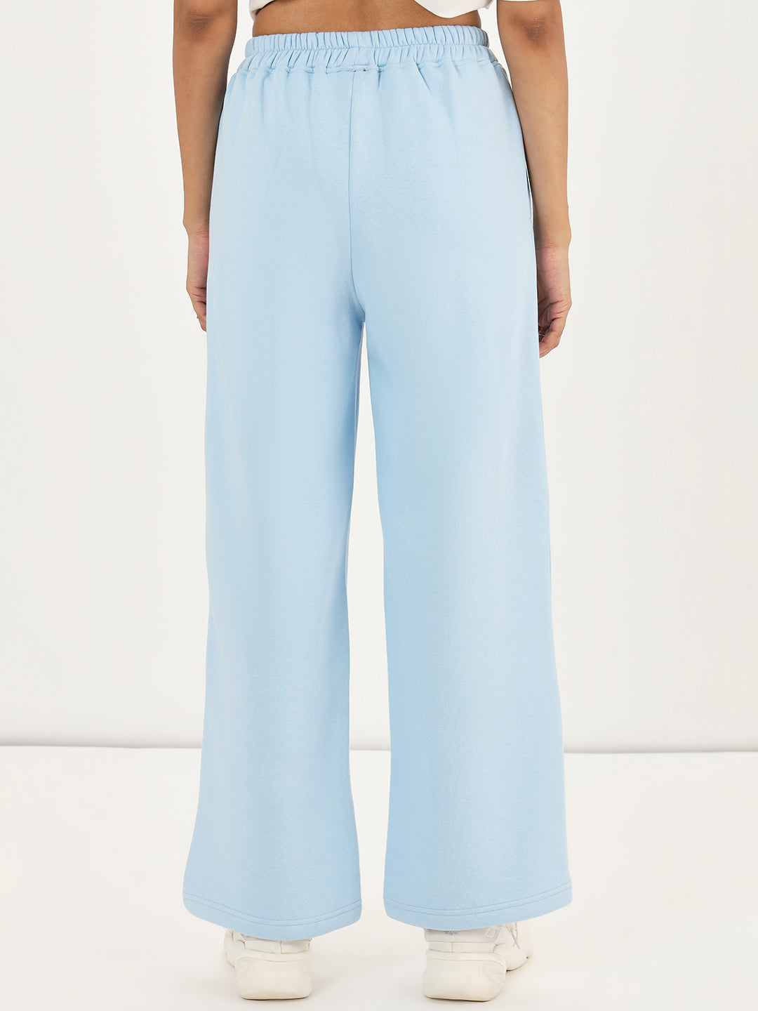 Powder Blue Straight Fit Fleece Trackpants