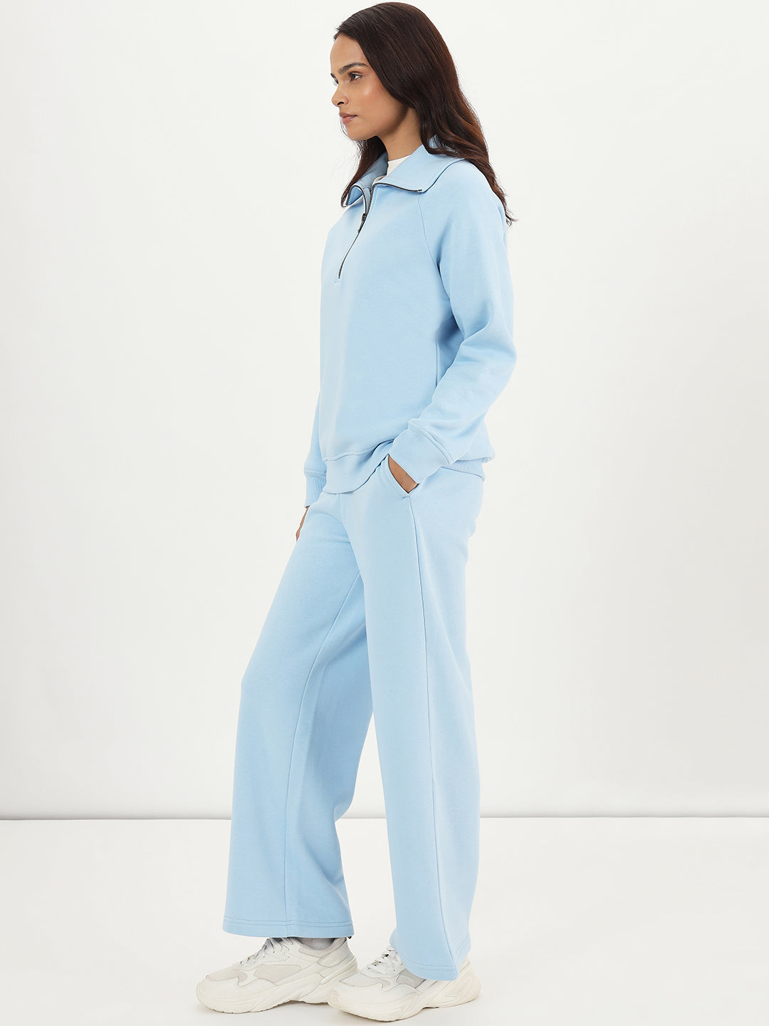 Powder Blue Half Zipper Fleece Sweatshirt