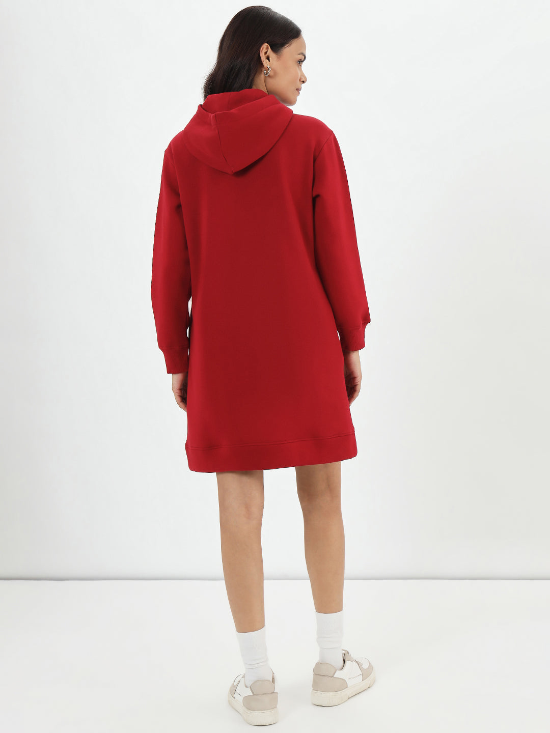 Red Fleece Hooded Sweatshirt Dress