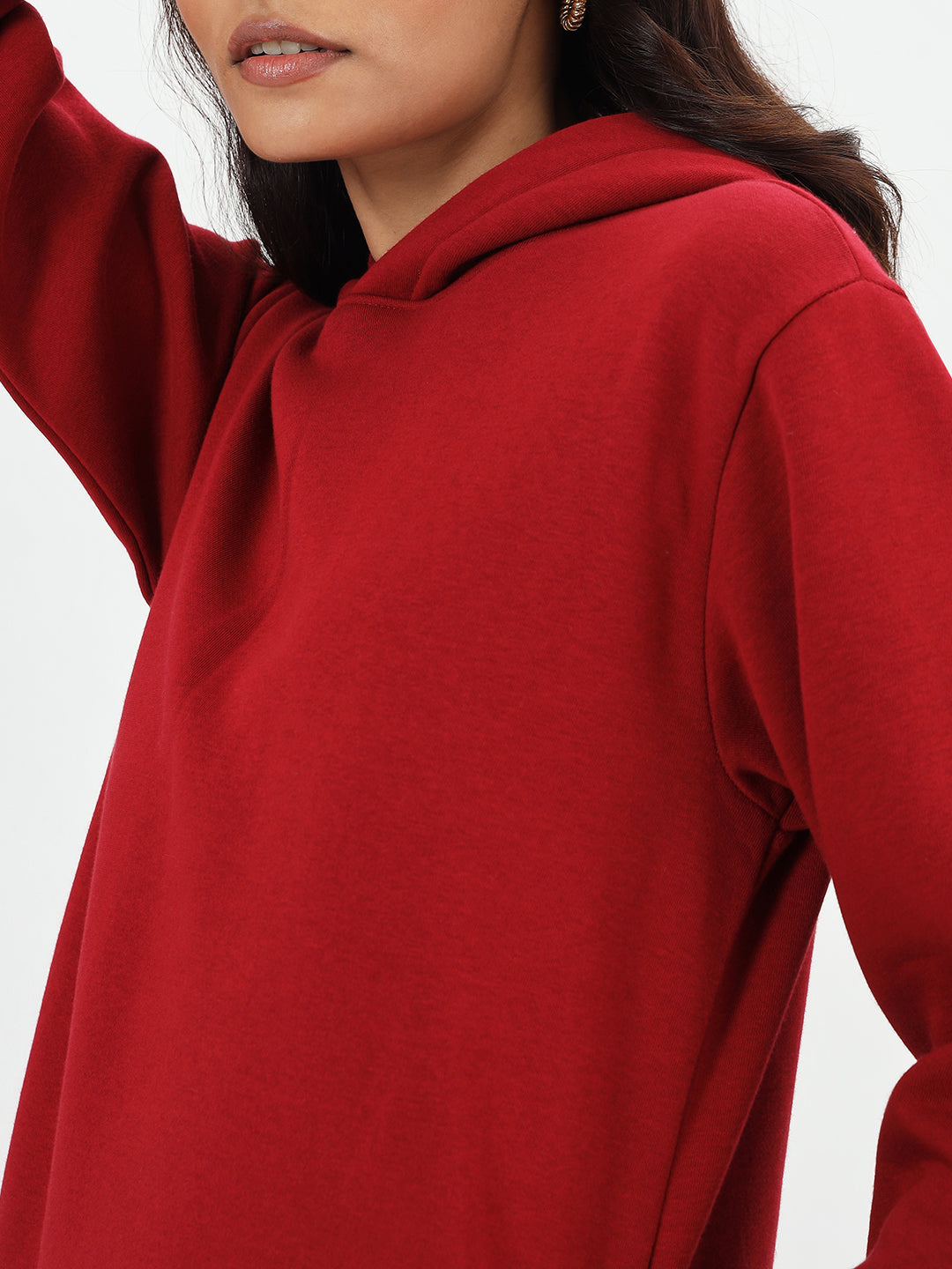 Red Fleece Hooded Sweatshirt Dress