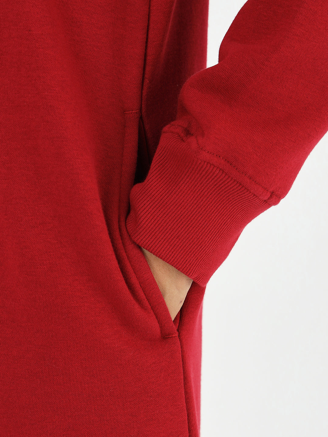 Red Fleece Hooded Sweatshirt Dress