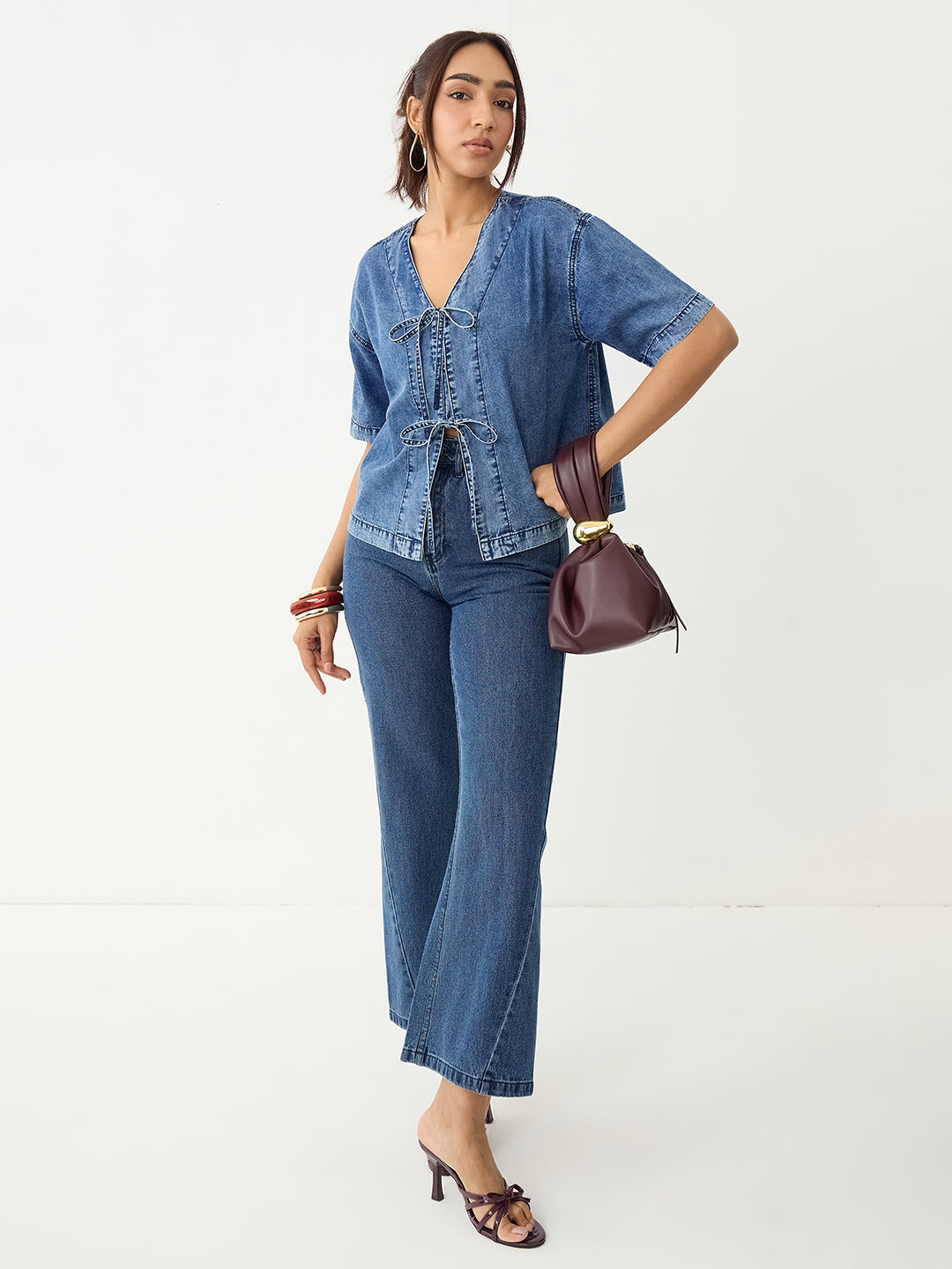DenimLite Acid Blue Front Tie-Up Top