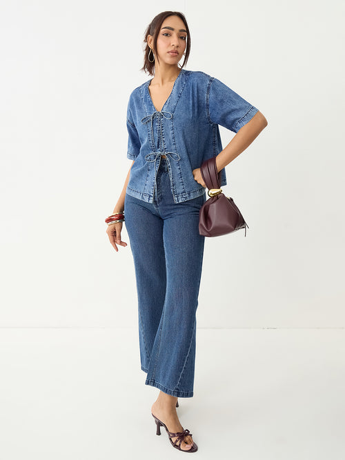 DenimLite Acid Blue Front Tie-Up Top