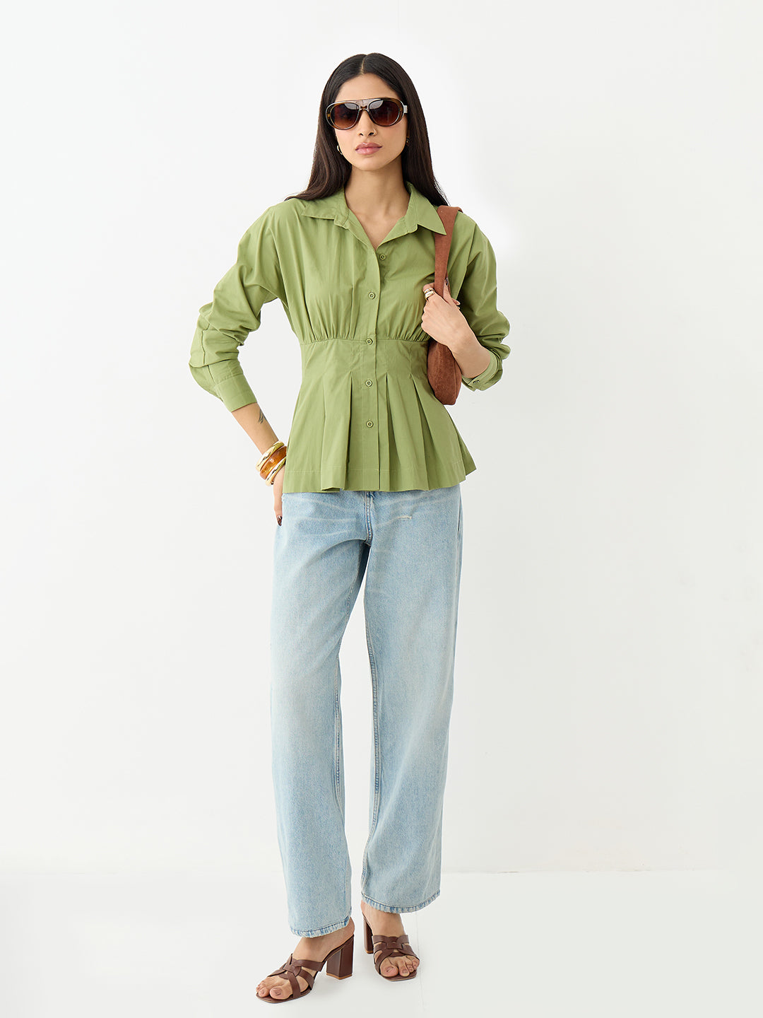 Crispcotton Sage Cinched Waist Shirt