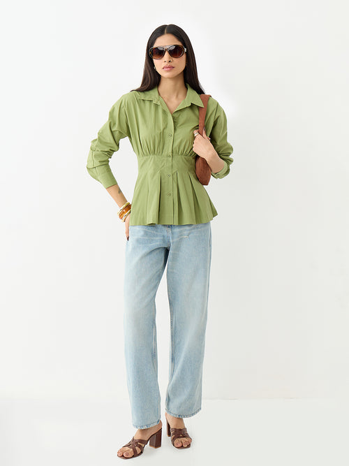 Crispcotton Sage Cinched Waist Shirt