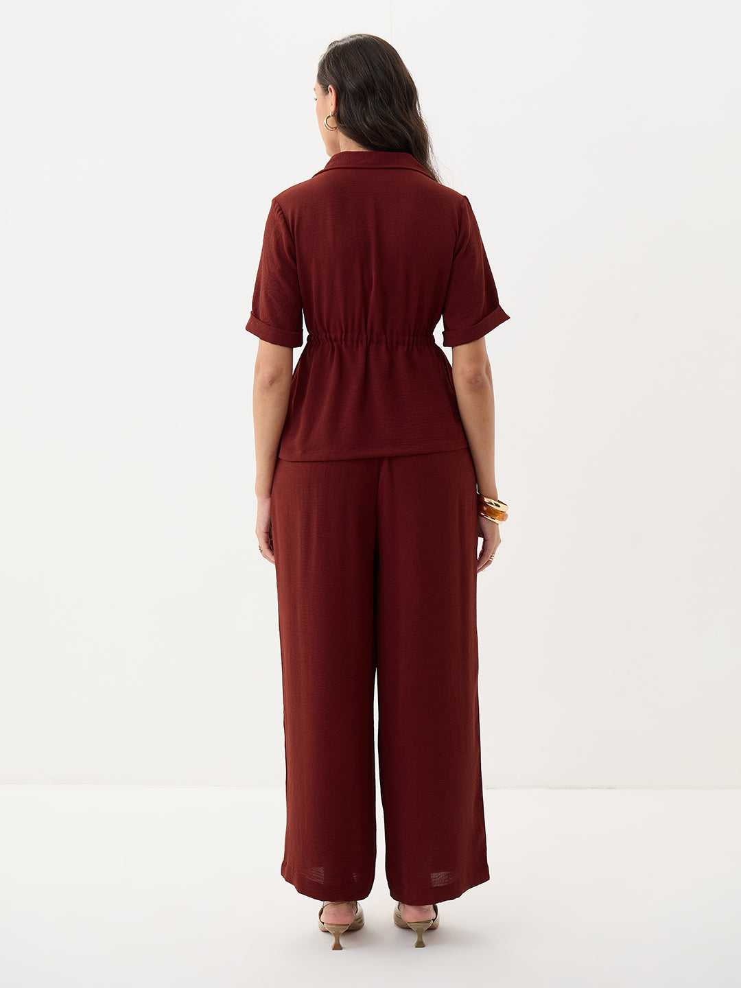 Maroon Drawstring Detail Co-Ord Set