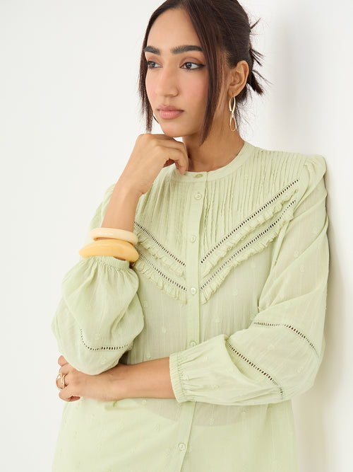 Sage Pleated Yoke Dobby Shirt