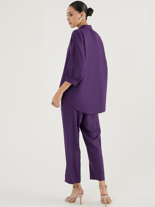 Deep Purple Kimono Sleeve Shirt Co-Ord Set