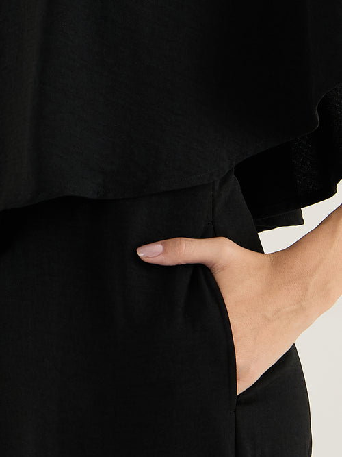 Black Crepe Jumpsuit With Cape