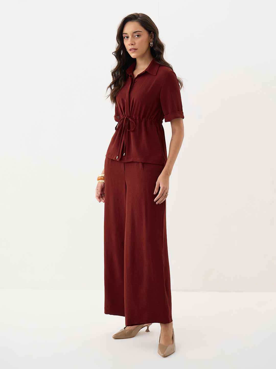 Maroon Drawstring Detail Co-Ord Set