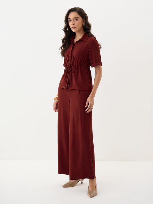Maroon Drawstring Detail Co-Ord Set