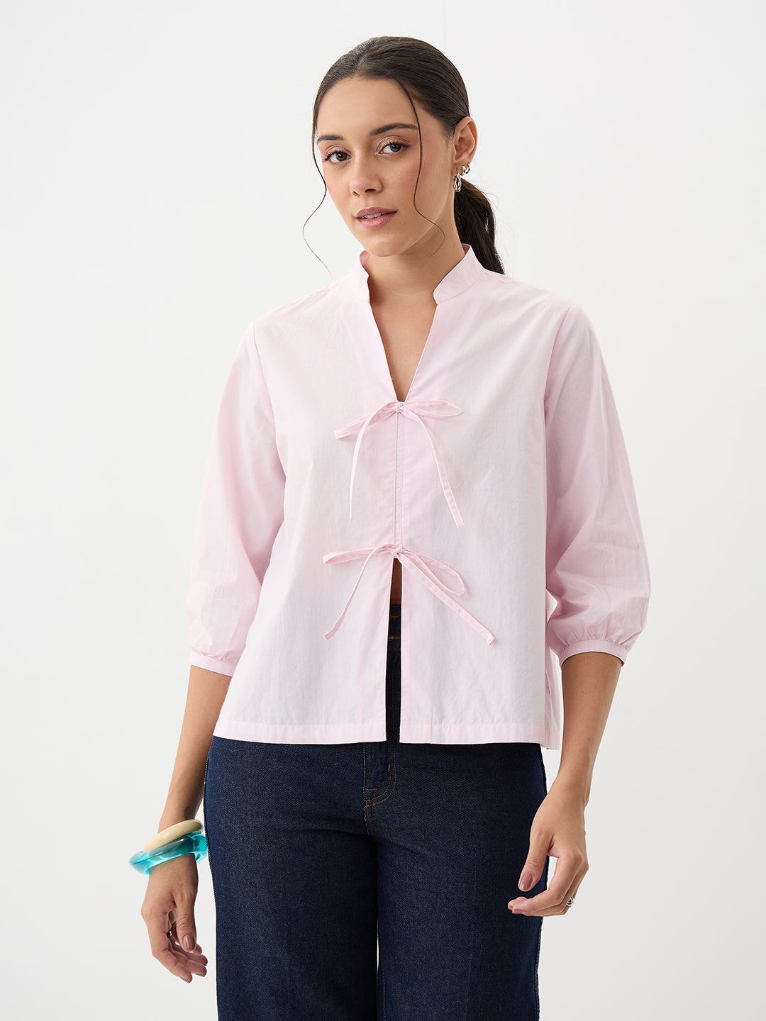 PaperLite Poplin Pink Tie-Up Top