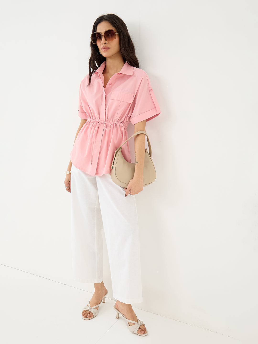 CrispCotton Pink Drawstring Detail Shirt