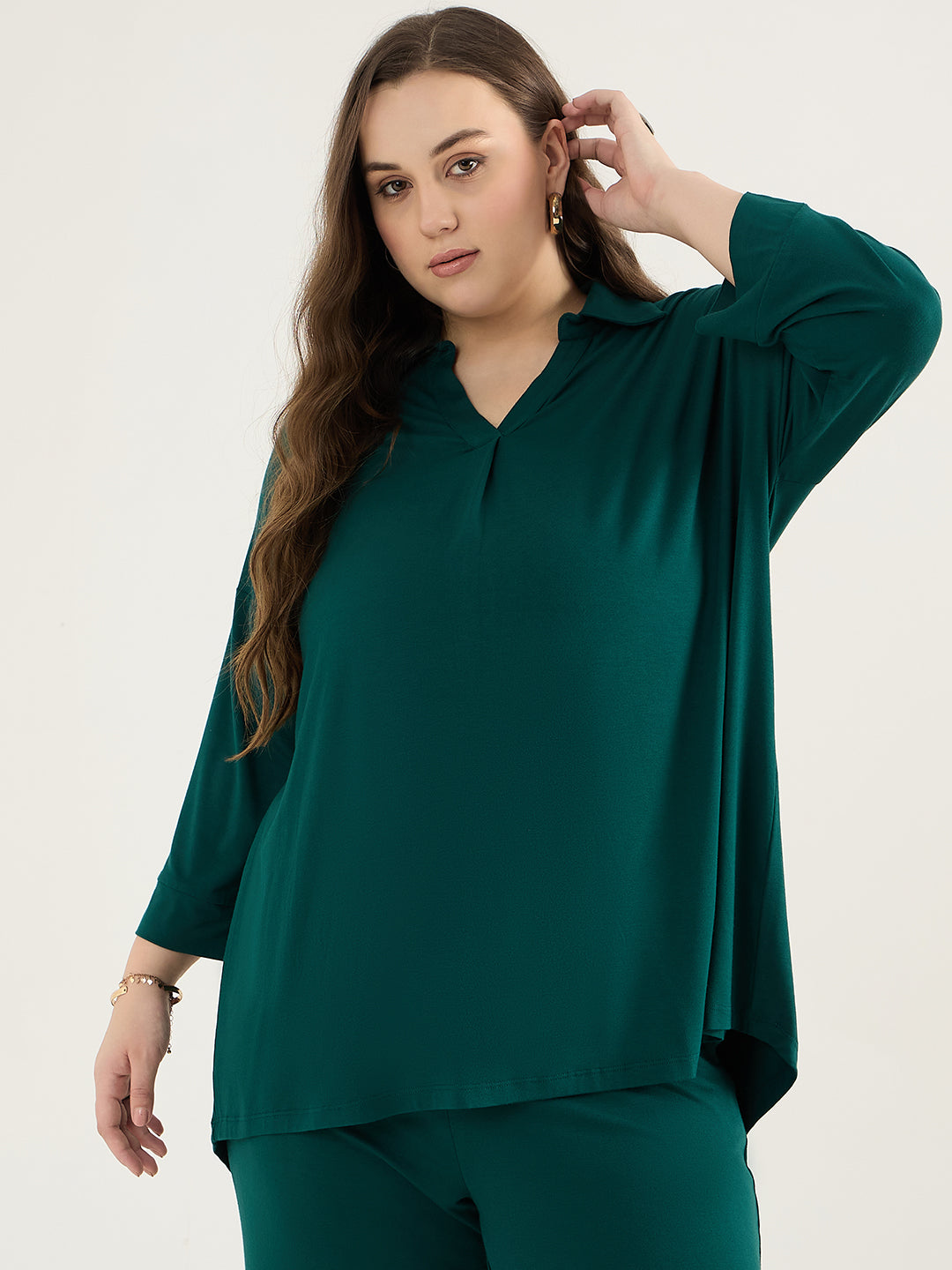 Bamboo Green Front Pleat Detail Tunic
